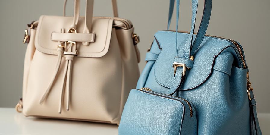 Luxury leather handbags displayed in a bright studio